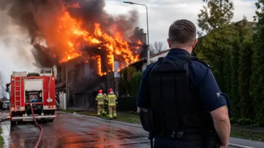 Słup czarnego dymu nad posesją w Szczecinie. Policjanci ruszyli pierwsi