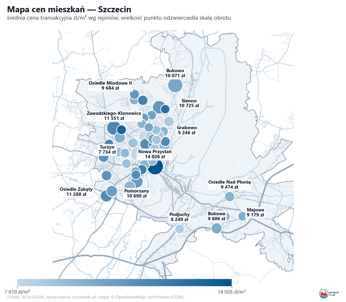 Mapa cen mieszkań - Szczecin