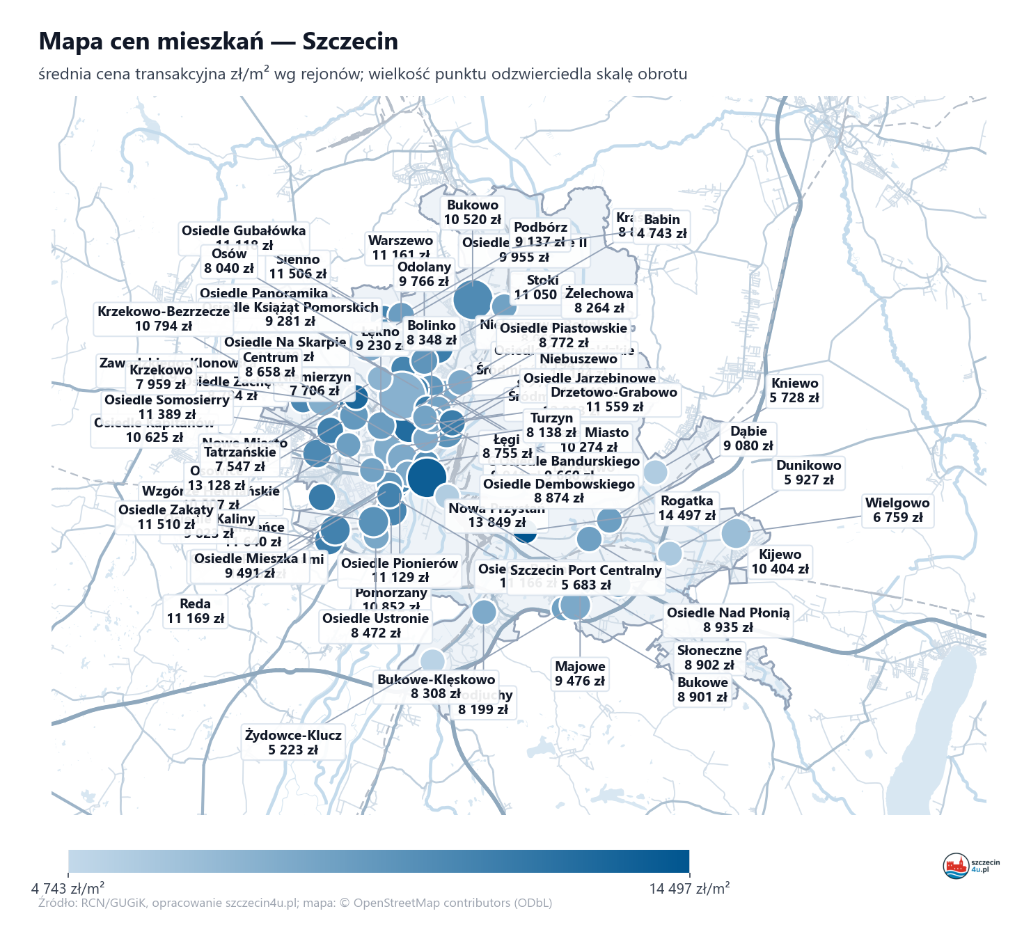Mapa cen mieszkań - Szczecin
