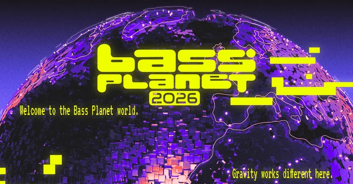 Grafika promocyjna wydarzenia Bass Planet 2026 — halowy festiwal elektroniki w Szczecinie