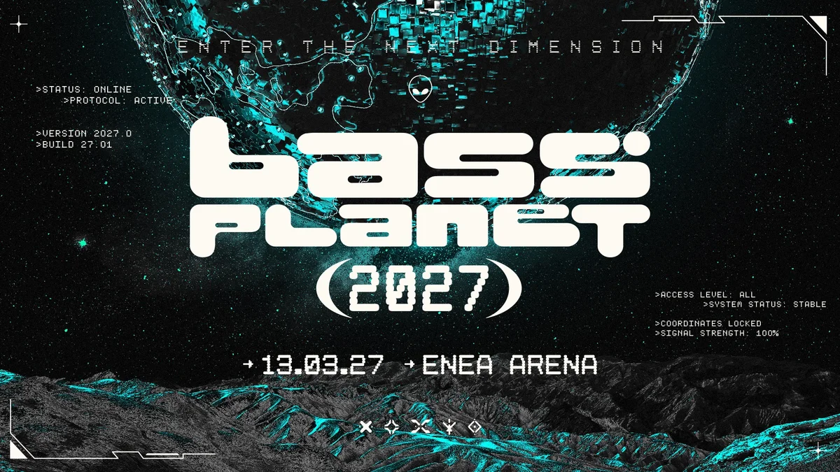 Grafika promocyjna wydarzenia Bass Planet 2027 w Szczecinie
