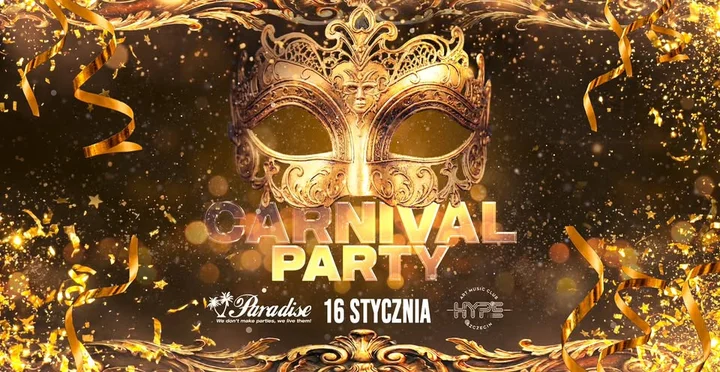 Grafika promocyjna wydarzenia Carnival Party Szczecin — karnawał wenecki w Hype Club