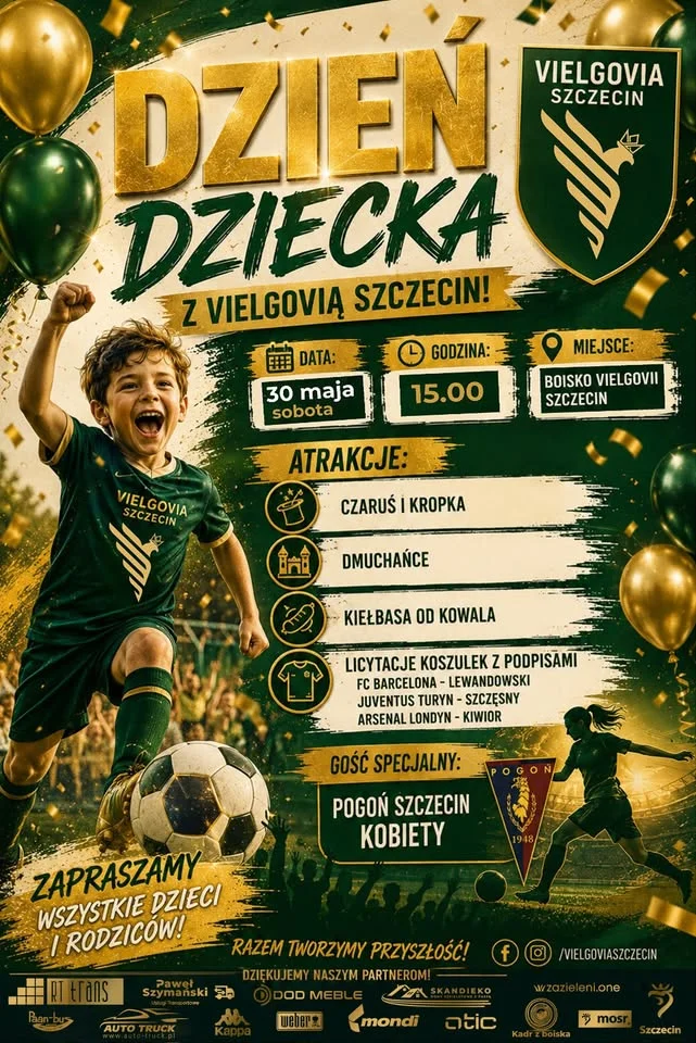 Grafika promocyjna wydarzenia Dzień Dziecka z Vielgovią Szczecin na boisku w Wielgowie