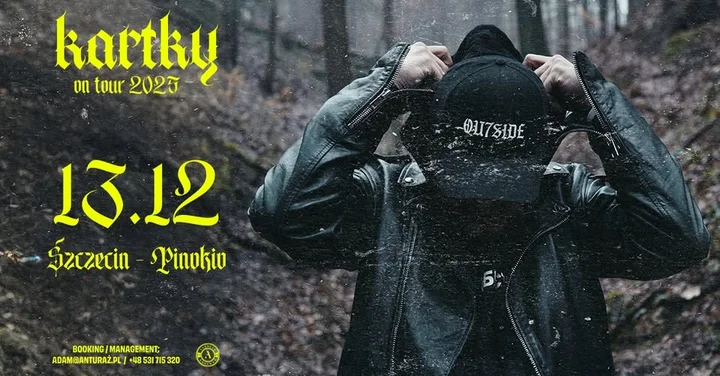 Grafika promocyjna wydarzenia KARTKY w Szczecinie — koncert 13 grudnia w Pinokio
