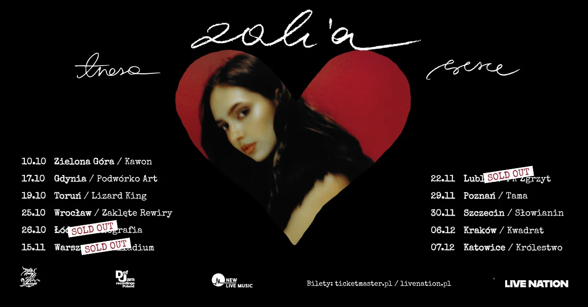 Grafika promocyjna wydarzenia Koncert ZALIA w Szczecinie w ramach trasy Serce