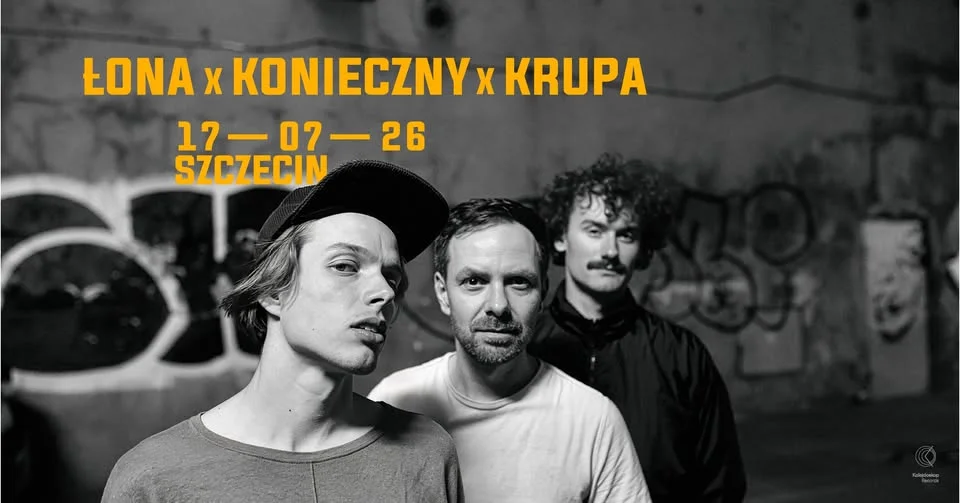 Grafika promocyjna wydarzenia Łona x Konieczny x Krupa: „TAXI” w Szczecinie. Koncert w Domu Kultury Słowianin