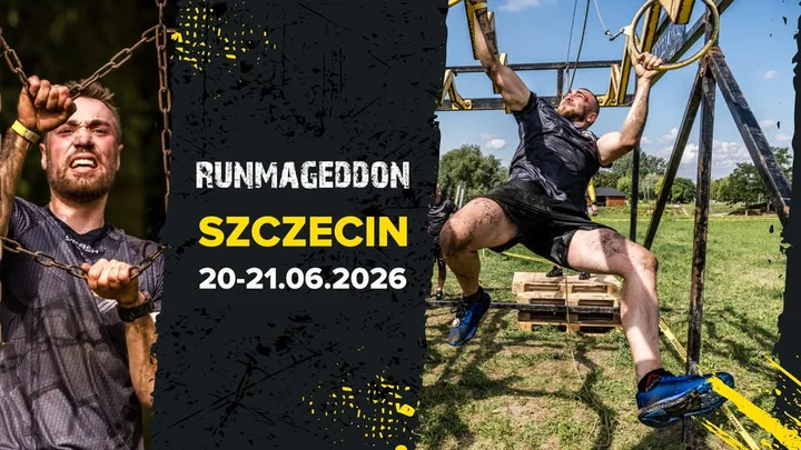 Grafika promocyjna wydarzenia Runmageddon Szczecin 2026 — błoto, przeszkody i adrenalina nad Odrą