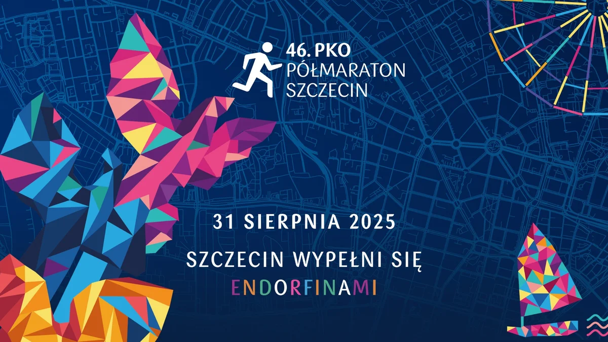 Grafika promocyjna wydarzenia Sportowa rywalizacja na półmaratonie w Szczecinie