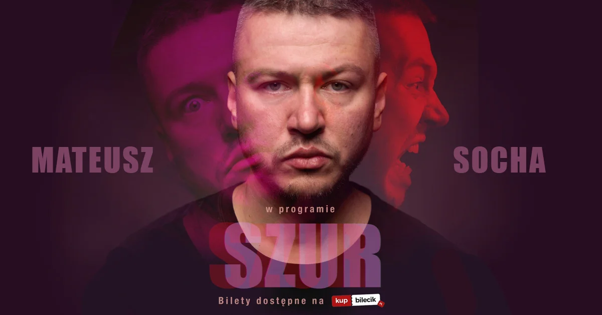 Grafika promocyjna wydarzenia Stand-up Mateusza Sochy w Netto Arena Szczecin