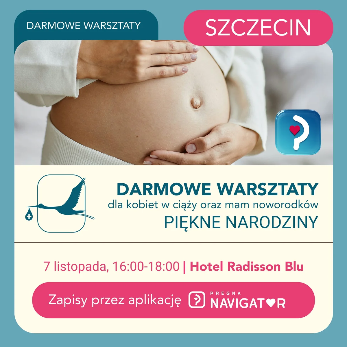 Grafika promocyjna wydarzenia Piękne Narodziny: warsztaty w Szczecinie