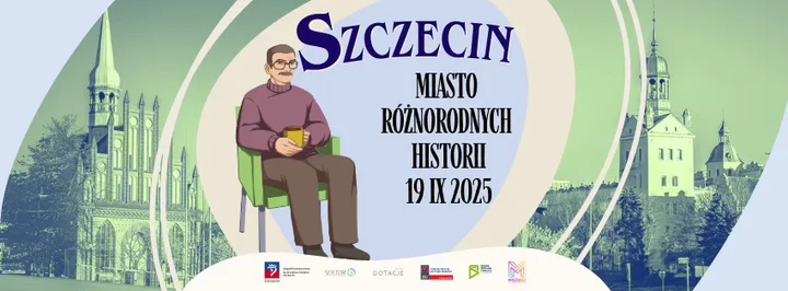Obrazek przedstawia grafikę promocyjną wydarzenia Szczecin: spotkanie międzypokoleniowe z historiami mieszkańców