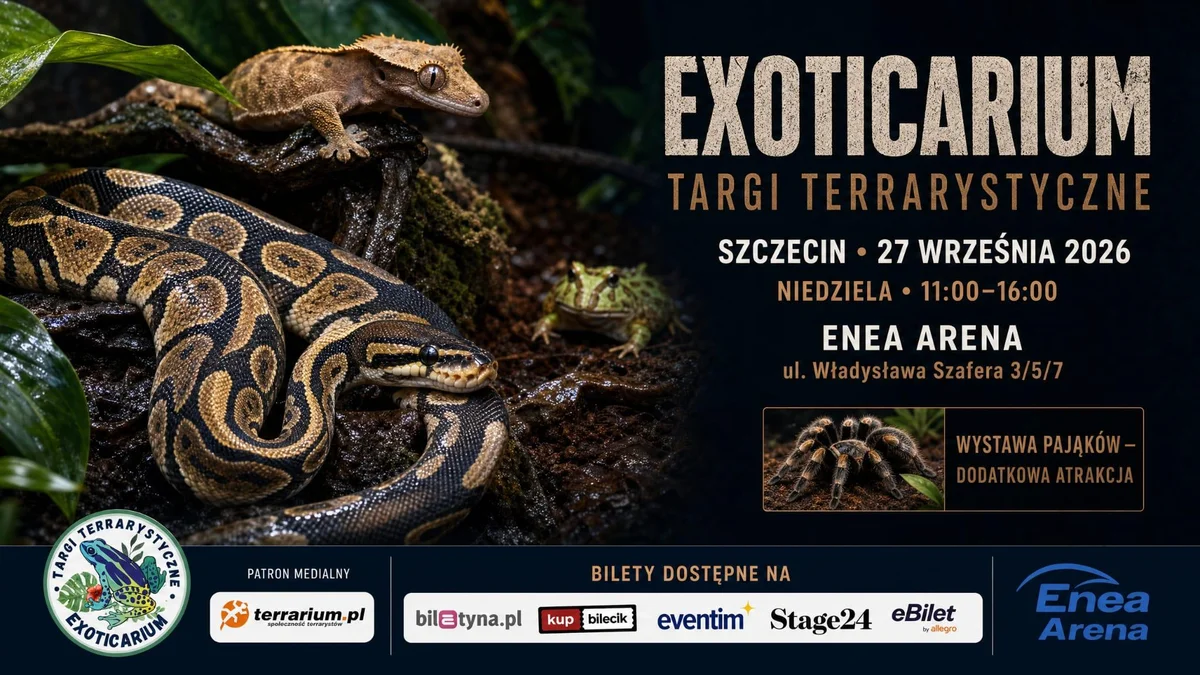 Grafika promocyjna wydarzenia Targi Terrarystyczne Exoticarium w Szczecinie
