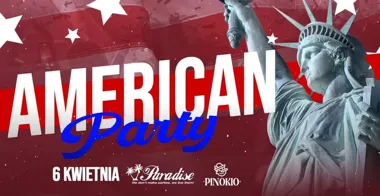 Grafika promocyjna wydarzenia American Party Szczecin — domówkowy klimat, popcorn i czerwone kubeczki