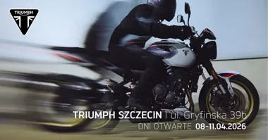 Grafika promocyjna wydarzenia Dni otwarte Triumph Szczecin z jazdami testowymi i motocyklową atmosferą