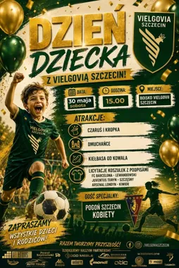 Grafika promocyjna wydarzenia Dzień Dziecka z Vielgovią Szczecin na boisku w Wielgowie