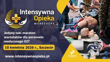Grafika promocyjna wydarzenia Intensywna Opieka WORKSHOPS — praktyczne warsztaty OIT w Szczecinie