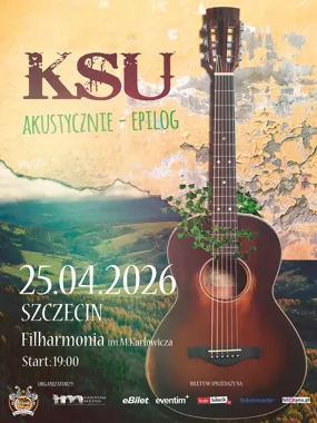 Grafika promocyjna wydarzenia KSU Akustycznie — koncert w Filharmonii im. M. Karłowicza w Szczecinie