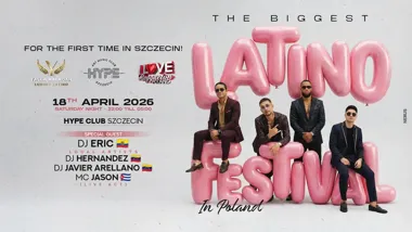Grafika promocyjna wydarzenia LATINO FESTIVAL w Szczecinie: reggaetonowa noc w Hype Club
