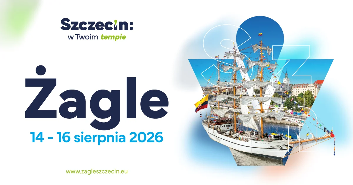 Grafika promocyjna wydarzenia Żagle 2026 w Szczecinie – żeglarskie święto wraca na Wały Chrobrego