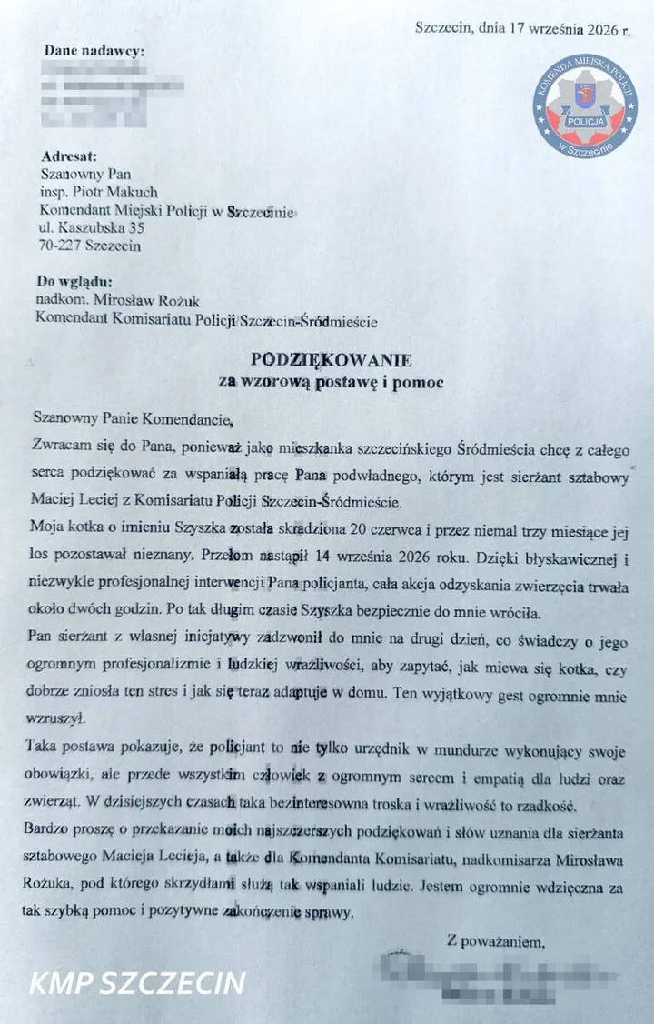 Skradziona kotka wróciła po niemal trzech miesiącach. Pomógł dzielnicowy