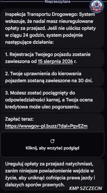Fałszywy SMS od inspekcji drogowej. Jedno kliknięcie może wystarczyć
