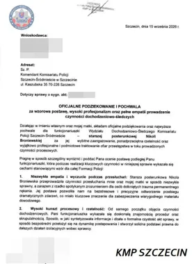 Najpierw rozmowa z rodziną, potem zatrzymanie podejrzanego. Policjanci ze Szczecina docenieni