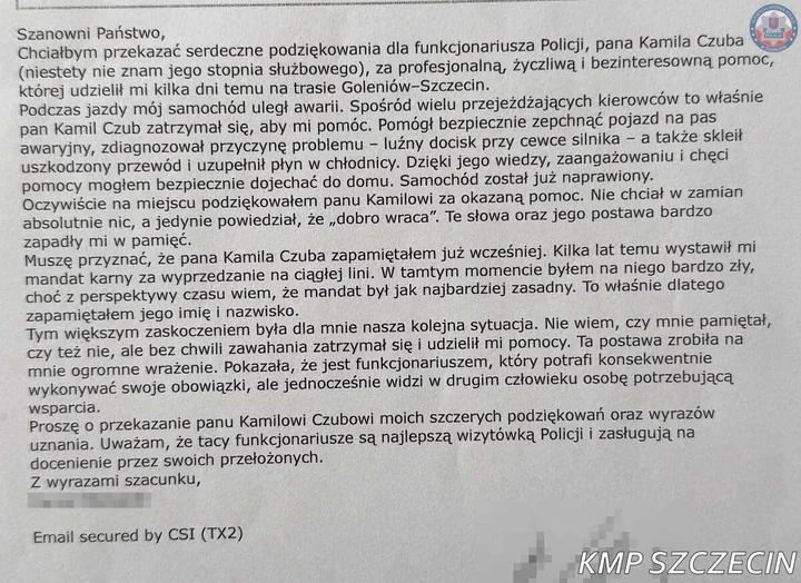 Mandat kilka lat temu, pomoc dziś - niezwykłe spotkanie na trasie Goleniów-Szczecin